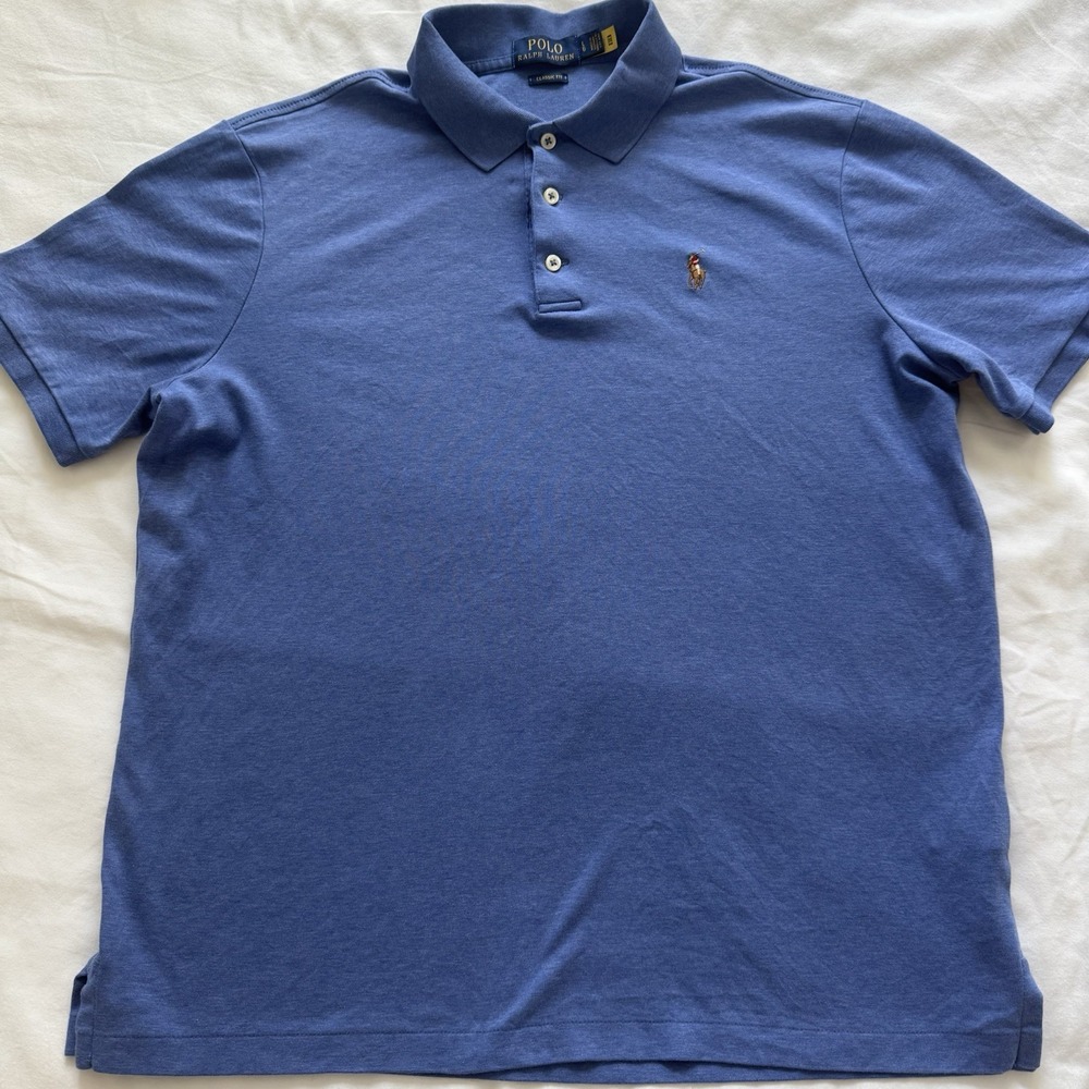 Polo Ralph Lauren Mens Soft Cotton Short Sleeve Polo Shirt Classic Fit L Blue